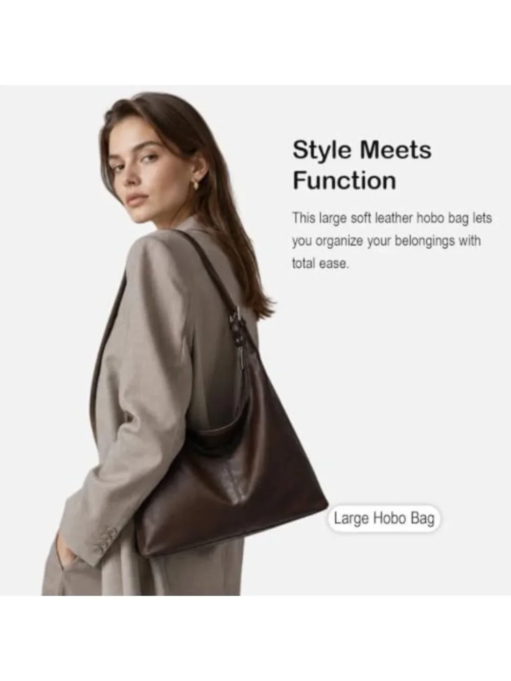 Stylish Large Vegan Leather Hobo Bag - Slouchy Shoulder Purse for Work & Daily